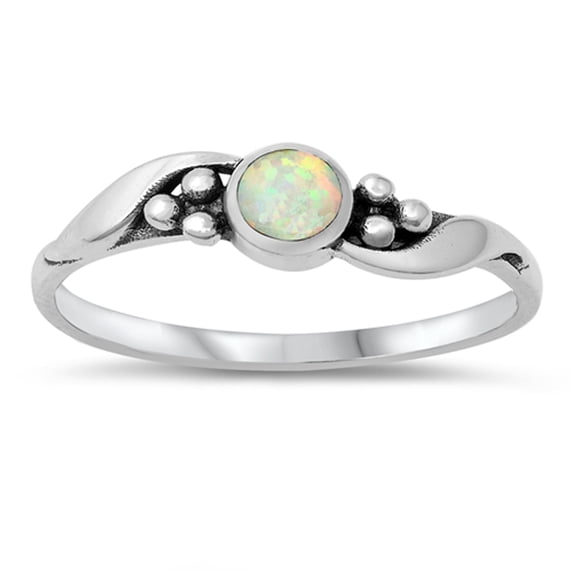 CHOOSE YOUR COLOR White Simulated Opal Twist Ring .925 Sterling Silver Band CZ Female Size 4