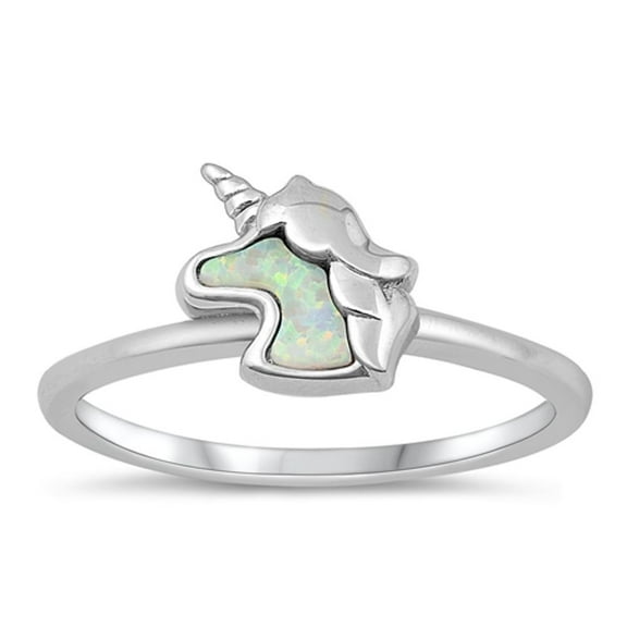 CHOOSE YOUR COLOR White Simulated Opal Unicorn Ring .925 Sterling Silver Band CZ Female Size 10
