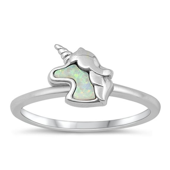 CHOOSE YOUR COLOR White Simulated Opal Unicorn Ring .925 Sterling Silver Band CZ Female Size 8