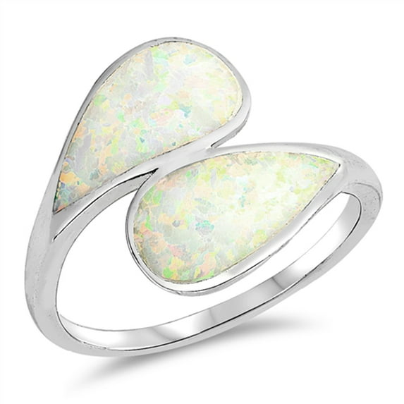 CHOOSE YOUR COLOR White Simulated Opal Wave Inlay Cocktail Ring 925 Sterling Silver Band CZ Female Size 7