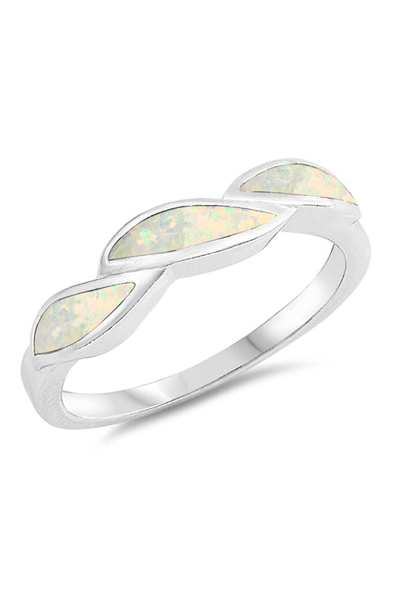 CHOOSE YOUR COLOR White Simulated Opal Wave Leaf Twist Midi Boho Sterling Silver Ring CZ Female Size 8