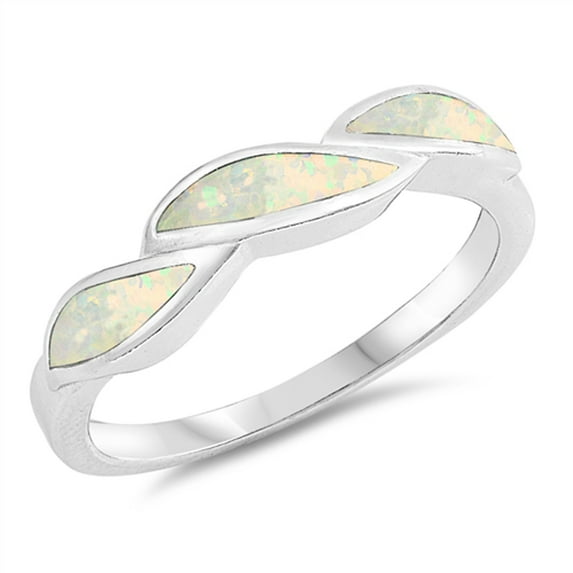 CHOOSE YOUR COLOR White Simulated Opal Wave Leaf Twist Midi Boho Sterling Silver Ring CZ Female Size 9