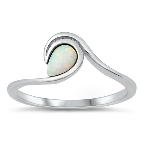 CHOOSE YOUR COLOR White Simulated Opal Wave Ring .925 Sterling Silver Band CZ Female Size 8