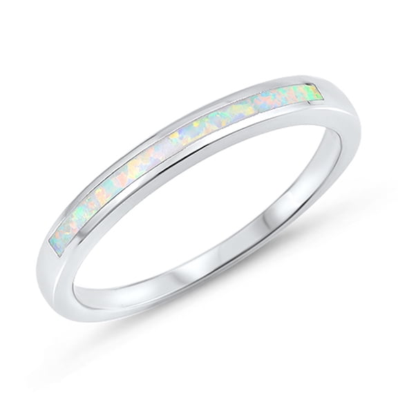 CHOOSE YOUR COLOR White Simulated Opal Wedding Ring .925 Sterling Silver Thin Band CZ Female Size 5