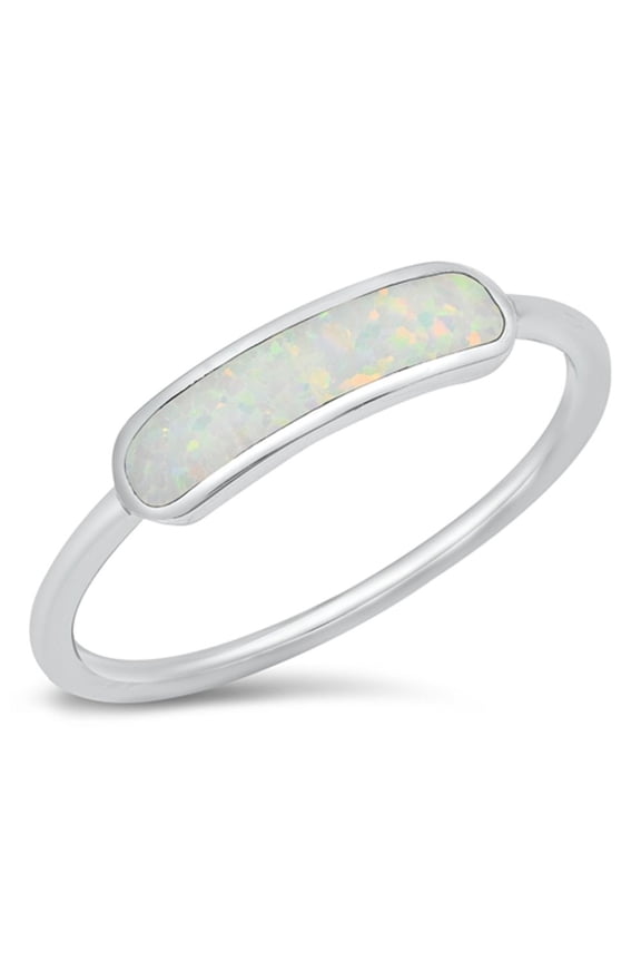 CHOOSE YOUR COLOR White Simulated Opal Wholesale Bar Ring .925 Sterling Silver Band CZ Female Size 9
