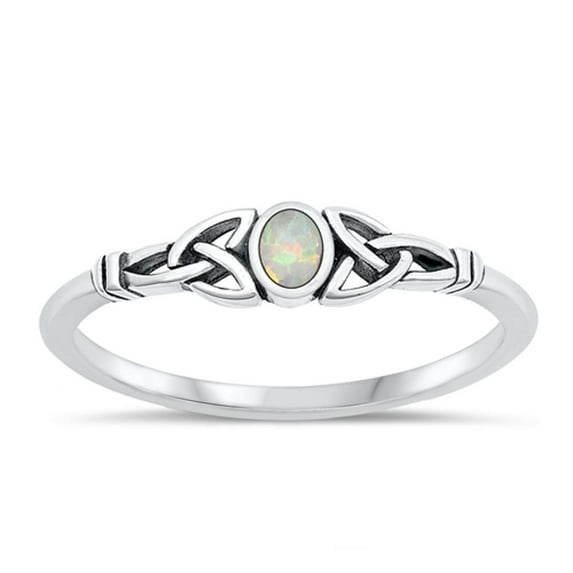 CHOOSE YOUR COLOR White Simulated Opal Wholesale Celtic Ring .925 Sterling Silver Band CZ Female Size 6