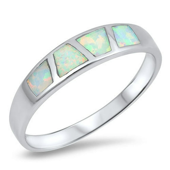 CHOOSE YOUR COLOR White Simulated Opal Wholesale Geometric Ring .925 Sterling Silver Band CZ Female Size 9