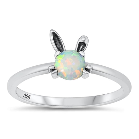CHOOSE YOUR COLOR White Simulated Opal Wholesale Ring .925 Sterling Silver Bunny Rabbit Band CZ Female Size 9