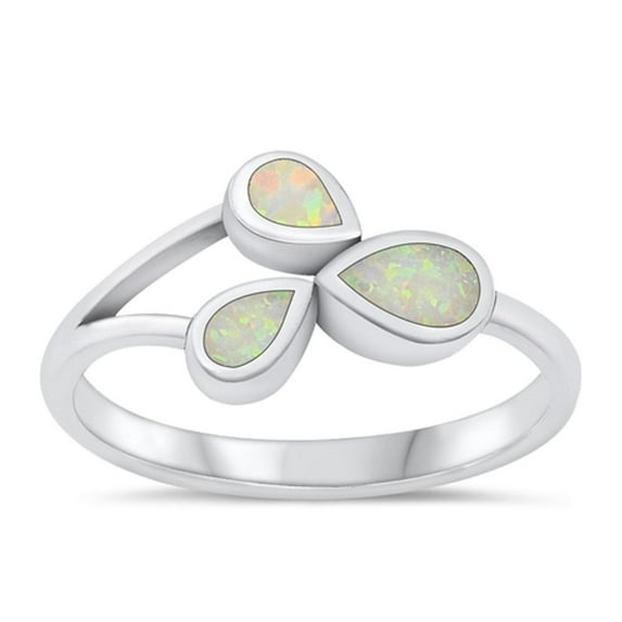 CHOOSE YOUR COLOR White Simulated Opal Wholesale Ring .925 Sterling Silver Teardrop Band CZ Female Size 5