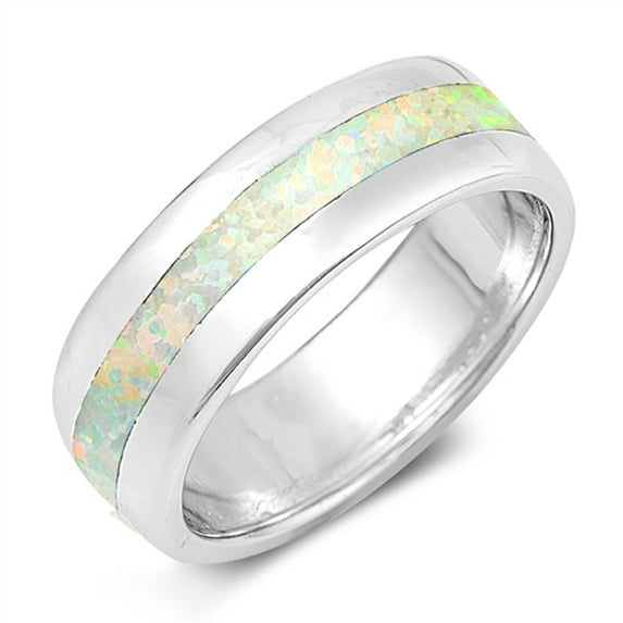 CHOOSE YOUR COLOR White Simulated Opal Wide Engagement Ring Sterling Silver Men's Heavy Band CZ Female Size 7