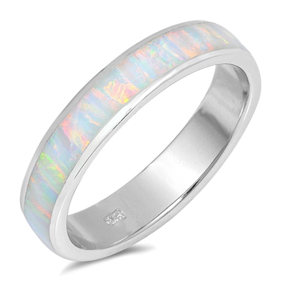 CHOOSE YOUR COLOR White Simulated Opal Wide Men's Wedding Ring .925 Sterling Silver Band CZ Female Size 5