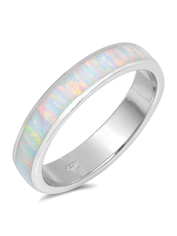 CHOOSE YOUR COLOR White Simulated Opal Wide Men's Wedding Ring .925 Sterling Silver Band CZ Female Size 8