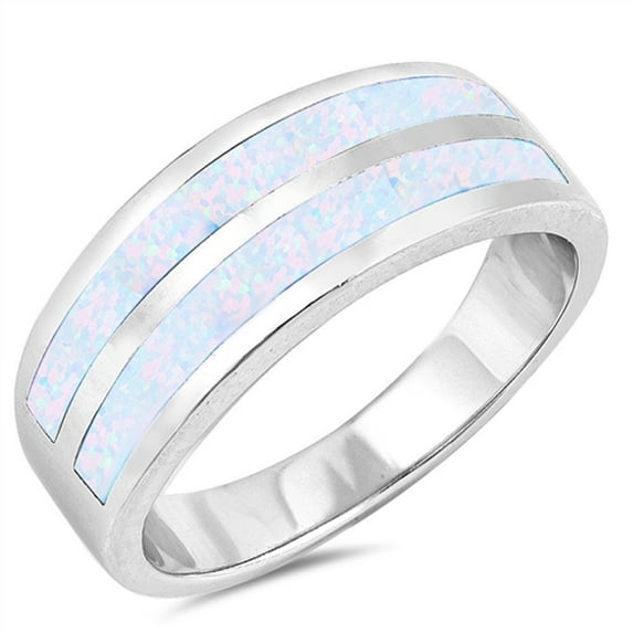 CHOOSE YOUR COLOR White Simulated Opal Wide Wedding Ring .925 Sterling Silver Band CZ Female Size 10