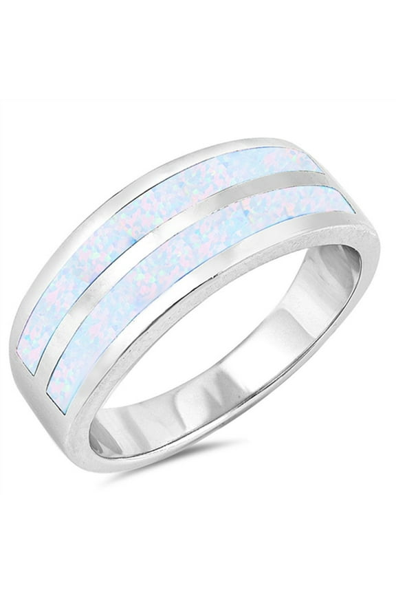 CHOOSE YOUR COLOR White Simulated Opal Wide Wedding Ring .925 Sterling Silver Band CZ Female Size 12