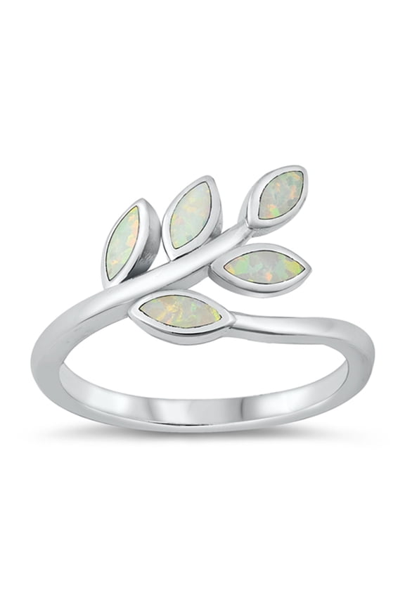 CHOOSE YOUR COLOR White Simulated Opal Woodland Plant Branch Ring .925 Sterling Silver CZ Female Size 10
