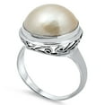 thumbnail image 1 of CHOOSE YOUR COLOR White Simulated Pearl Filigree Ring .925 Sterling Silver Band Jewelry Female Size 6, 1 of 4