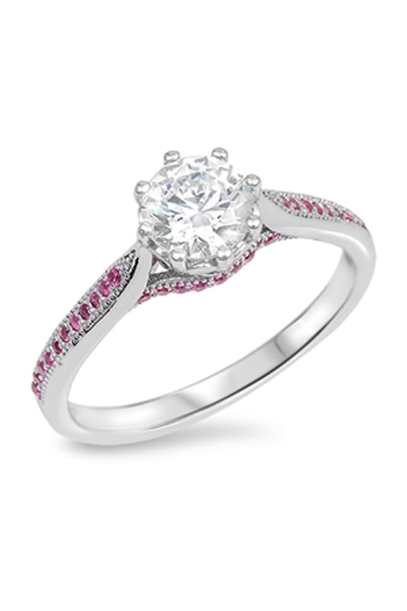 CHOOSE YOUR COLOR White Solitaire Simulated Ruby Wedding Ring .925 Sterling Silver Band Red CZ Female Size 5