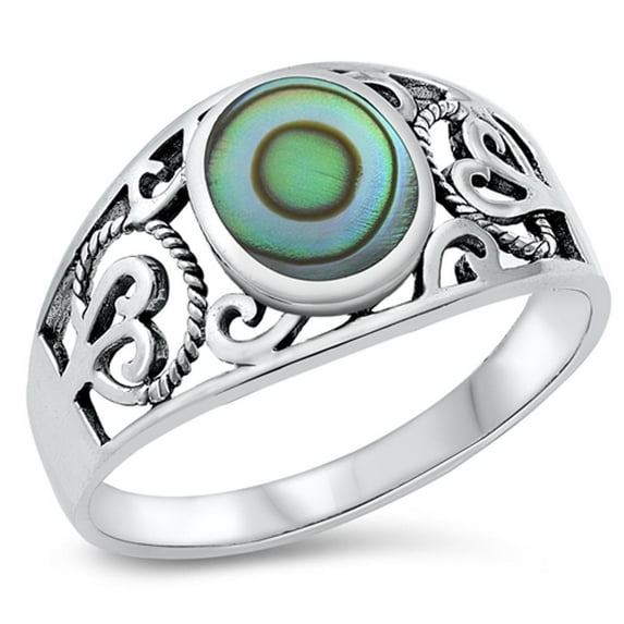 CHOOSE YOUR COLOR Wide Abalone Filigree Bali Rope Ring .925 Sterling Silver Band Jewelry Female Size 8