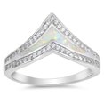 thumbnail image 1 of CHOOSE YOUR COLOR Wide Chevron White Simulated Opal Thumb Ring .925 Sterling Silver Band CZ Female Size 4, 1 of 4