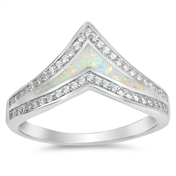 CHOOSE YOUR COLOR Wide Chevron White Simulated Opal Thumb Ring .925 Sterling Silver Band CZ Female Size 4