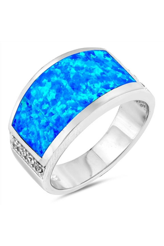 CHOOSE YOUR COLOR Wide Large Blue Simulated Opal Wholesale Ring .925 Sterling Silver Band CZ Female Size 8