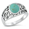 thumbnail image 1 of CHOOSE YOUR COLOR Wide Simulated Turquoise Filigree Bali Rope Ring .925 Sterling Silver Band Blue CZ Female Size 10, 1 of 4