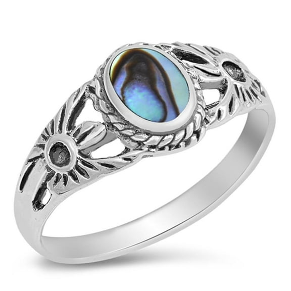 CHOOSE YOUR COLOR Women's Abalone Ring .925 Sterling Silver Band Jewelry Female Male Unisex Size 8