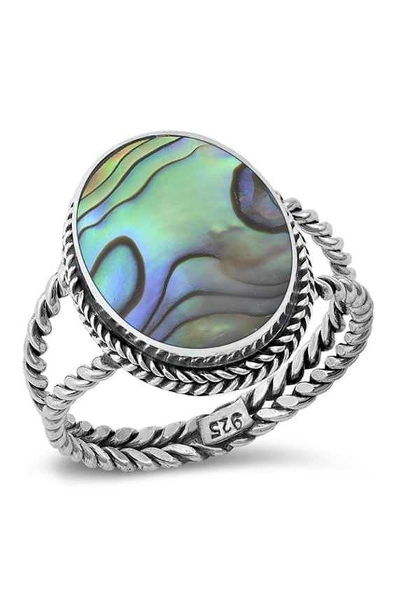 CHOOSE YOUR COLOR Women's Bali Abalone Simulated Abalone Ring .925 Sterling Silver Band Female Size 8