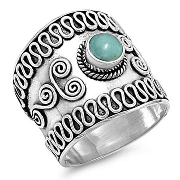 CHOOSE YOUR COLOR Women's Bali Ring Simulated Turquoise .925 Sterling Silver Band Blue CZ Female Size 10