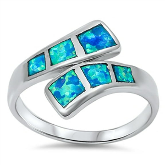 CHOOSE YOUR COLOR Women's Blue Simulated Opal Ring .925 Sterling Silver Band CZ Female Size 9