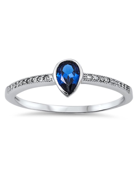CHOOSE YOUR COLOR Women's Blue Simulated Sapphire Ring .925 Sterling Silver Band CZ Female Size 8