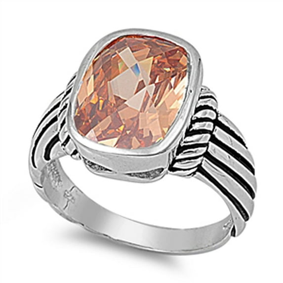 CHOOSE YOUR COLOR Women's Champagne CZ Ring .925 Sterling Silver Bali Band Orange Female Size 11