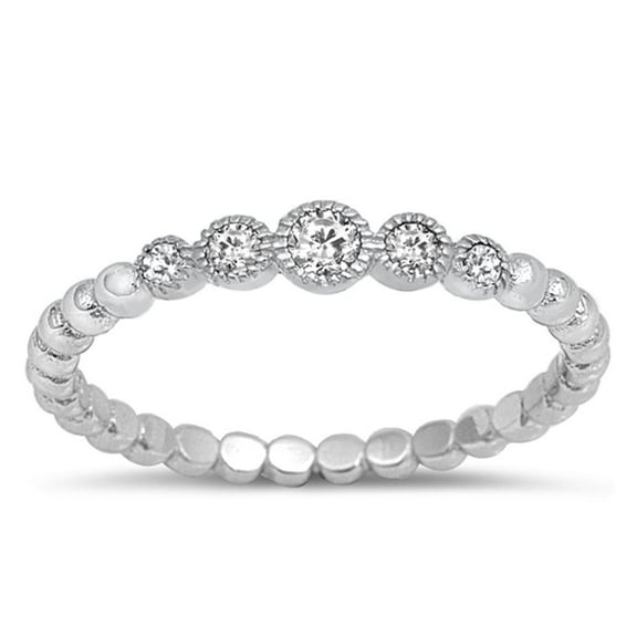 CHOOSE YOUR COLOR Women's Clear CZ Bead Halo Wedding Ring .925 Sterling Silver Band White Female Size 10