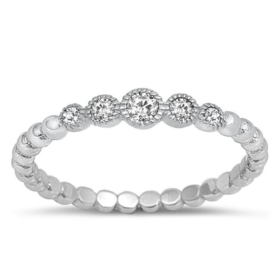 CHOOSE YOUR COLOR Women's Clear CZ Bead Halo Wedding Ring .925 Sterling Silver Band White Female Size 5