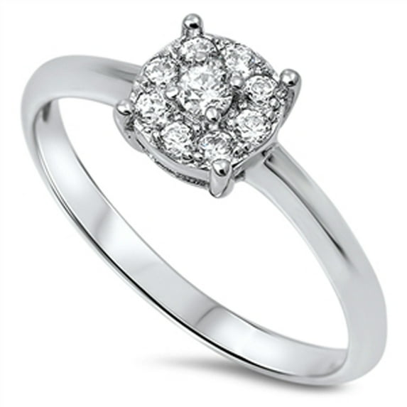 CHOOSE YOUR COLOR Women's Clear CZ Cluster Promise Ring .925 Sterling Silver Band White Female Size 5