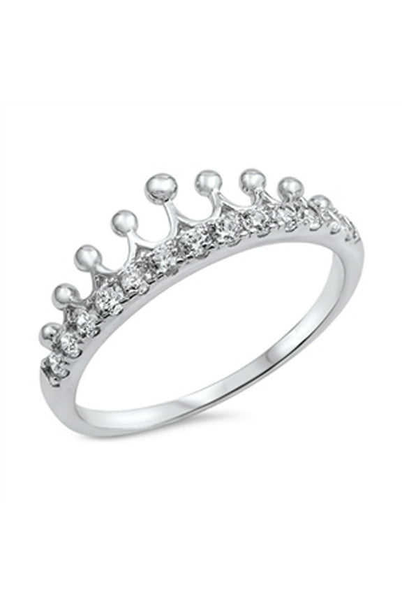 CHOOSE YOUR COLOR Women's Crown Tiara White CZ Princess Ring .925 Sterling Silver Band Female Size 10