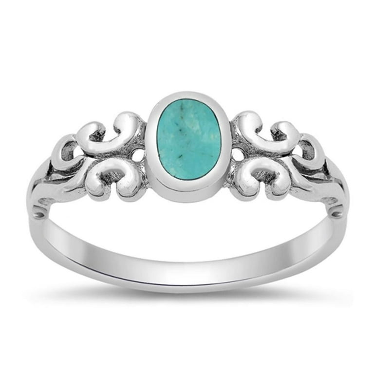 CHOOSE YOUR COLOR Women s Designer Simulated Turquoise Promise Ring .925 Sterling Silver Band Blue CZ Female Size 9