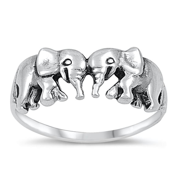 CHOOSE YOUR COLOR Women's Elephant Pair Ring .925 Sterling Silver Band Jewelry Female Male Size 3