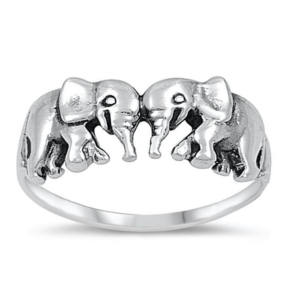 CHOOSE YOUR COLOR Women's Elephant Pair Ring .925 Sterling Silver Band Jewelry Female Male Size 9