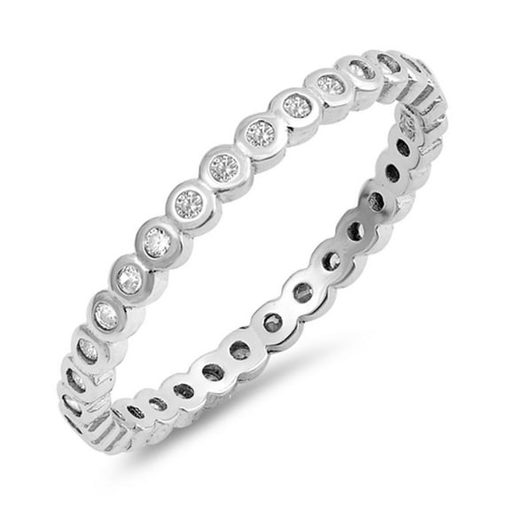 CHOOSE YOUR COLOR Women's Eternity Band Clear CZ Ring .925 Sterling Silver White Female Size 2