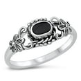 thumbnail image 1 of CHOOSE YOUR COLOR Women's Flower Simulated Black Onyx Ring 925 Sterling Silver Band CZ Female Size 2, 1 of 4