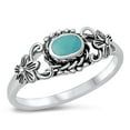 thumbnail image 1 of CHOOSE YOUR COLOR Women's Flower Simulated Turquoise Ring .925 Sterling Silver Band Blue CZ Female Size 9, 1 of 4