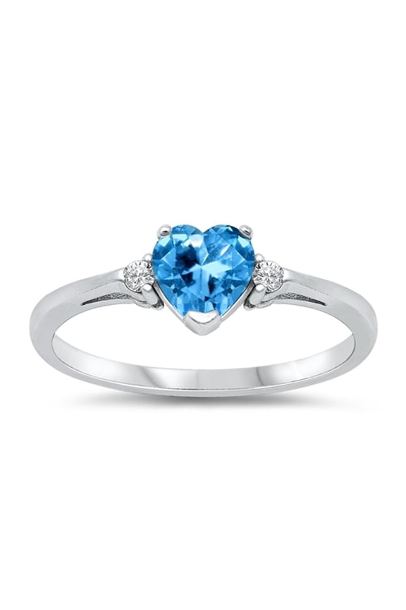 CHOOSE YOUR COLOR Women's Heart Blue Simulated Topaz Promise Ring 925 Sterling Silver Band CZ Female Size 11