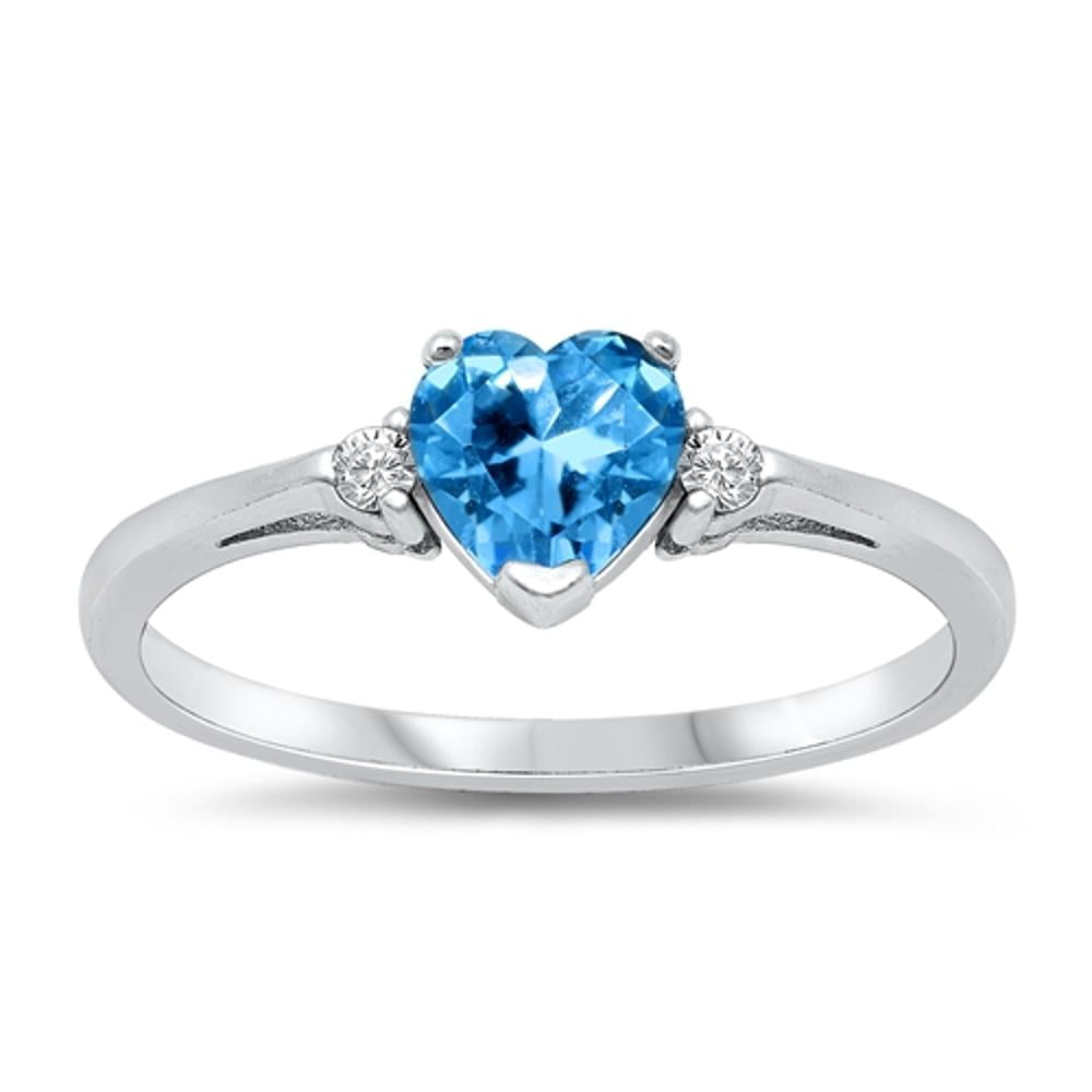 CHOOSE YOUR COLOR Women's Heart Blue Simulated Topaz Promise Ring 925 Sterling Silver Band CZ Female Size 7