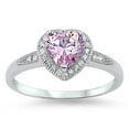 thumbnail image 1 of CHOOSE YOUR COLOR Women's Heart Pink CZ Halo Ring .925 Sterling Silver Band Female Size 10, 1 of 4