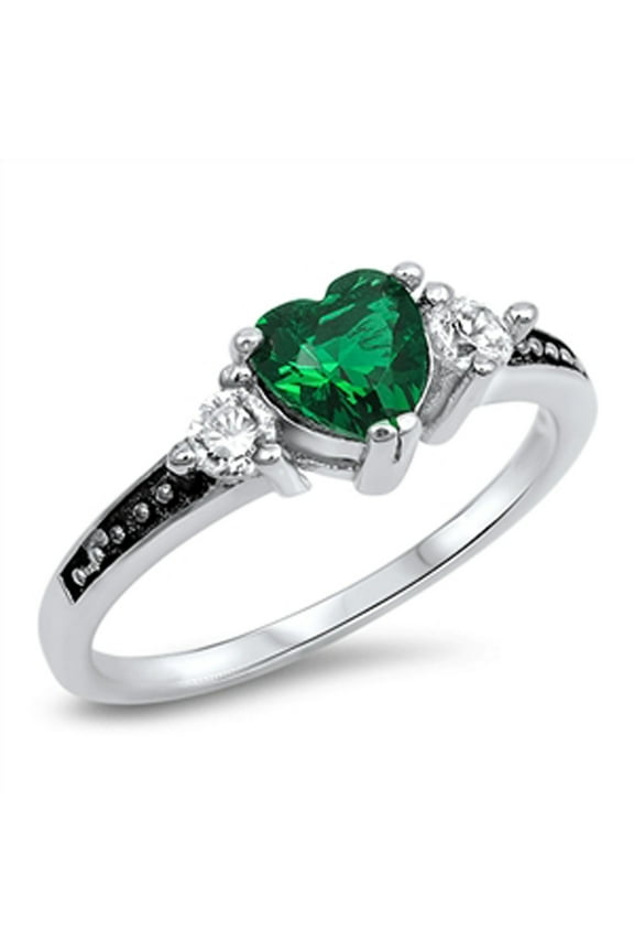 CHOOSE YOUR COLOR Women's Heart Simulated Emerald Ring .925 Sterling Silver Band Green CZ Female Size 11
