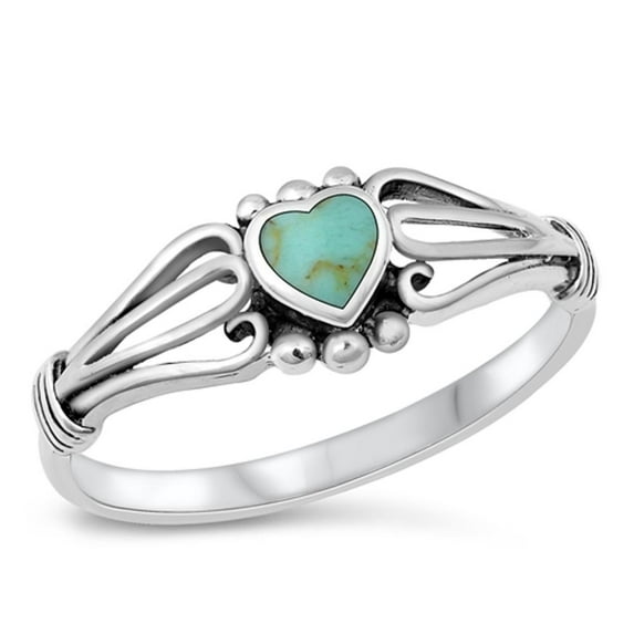 CHOOSE YOUR COLOR Women's Heart Simulated Turquoise Promise Ring .925 Sterling Silver Band Blue CZ Female Size 8