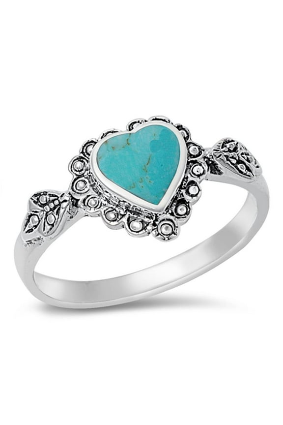 CHOOSE YOUR COLOR Women's Heart Simulated Turquoise Promise Ring .925 Sterling Silver Band Blue CZ Female Size 9
