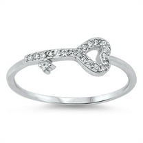 CHOOSE YOUR COLOR Women's Key Heart Love Clear CZ Promise Ring .925 Sterling Silver White Female Size 10