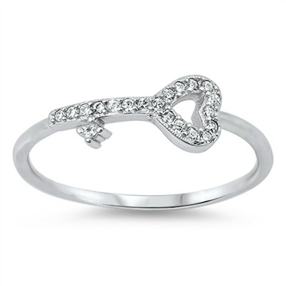 CHOOSE YOUR COLOR Women's Key Heart Love Clear CZ Promise Ring .925 Sterling Silver White Female Size 7